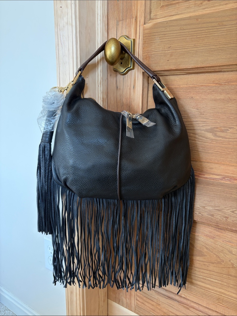 G.I.L.I. Black Leather Fringe Hobo Crossbody Bag | NWOT - Picture 2 of 16